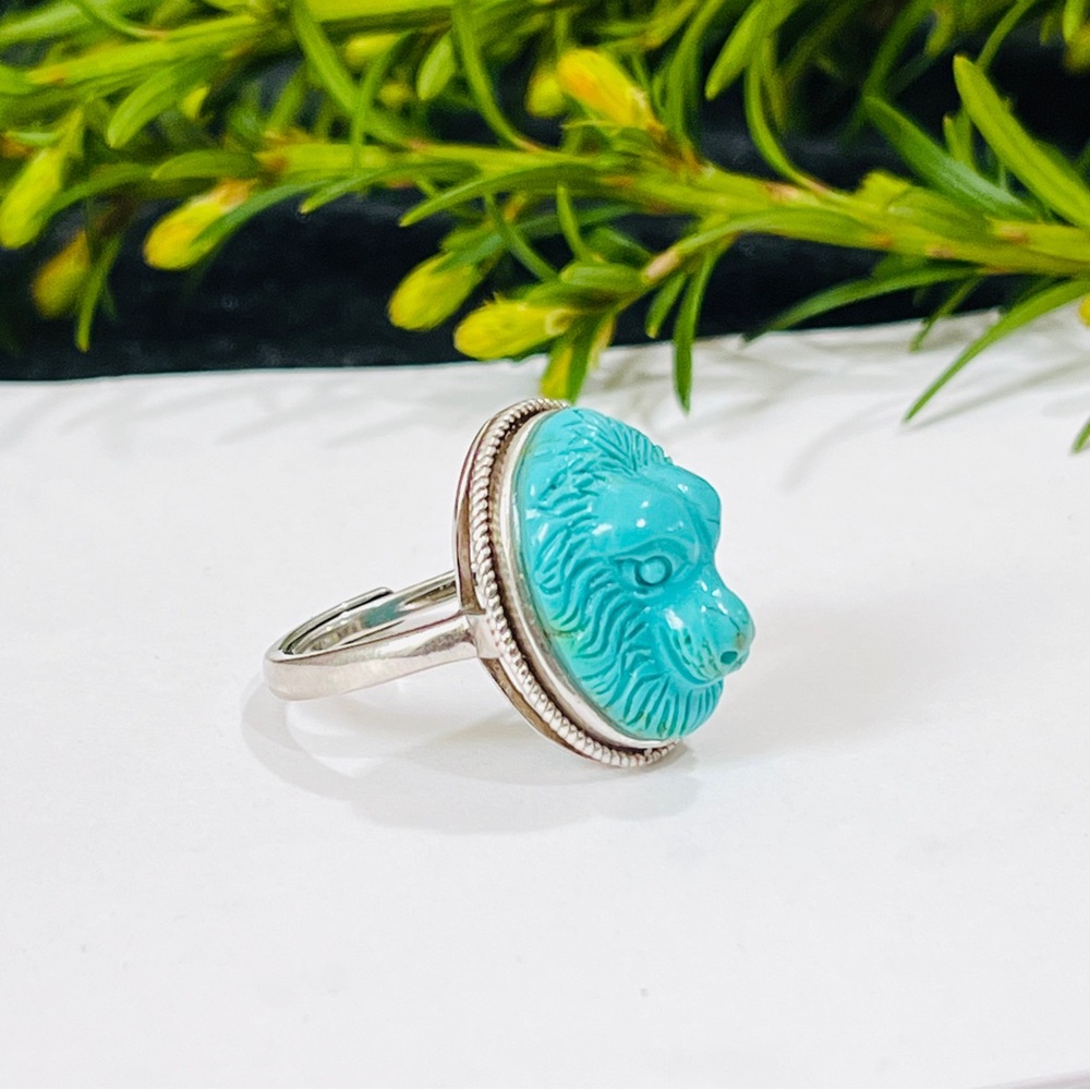 Natural  Genuine Turquoise Lion Ring,Hand-carved,Value For Money Unique Jewelry